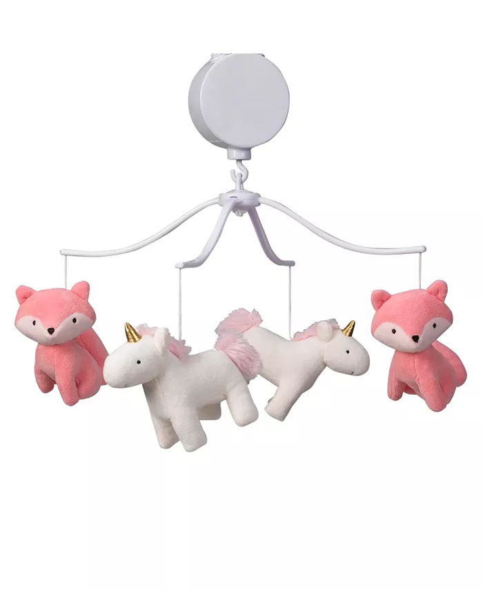 Bedtime Originals Rainbow Unicorn and Fox White Coral Musical Baby Crib Mobile - Mycitystee