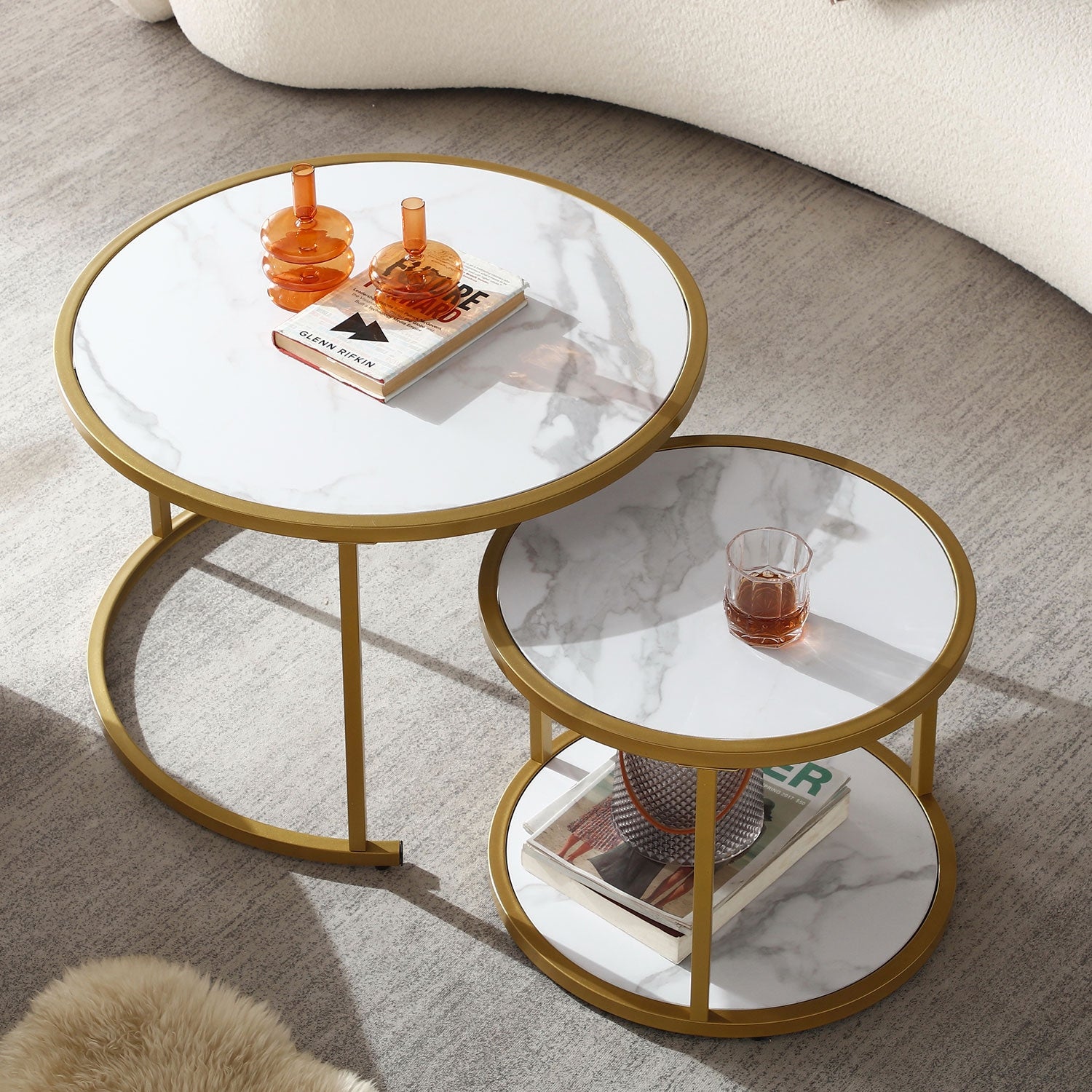 JASIWAY Marble Pattern MDF Top with Metal Frame Nesting Coffee Table - Mycitystee