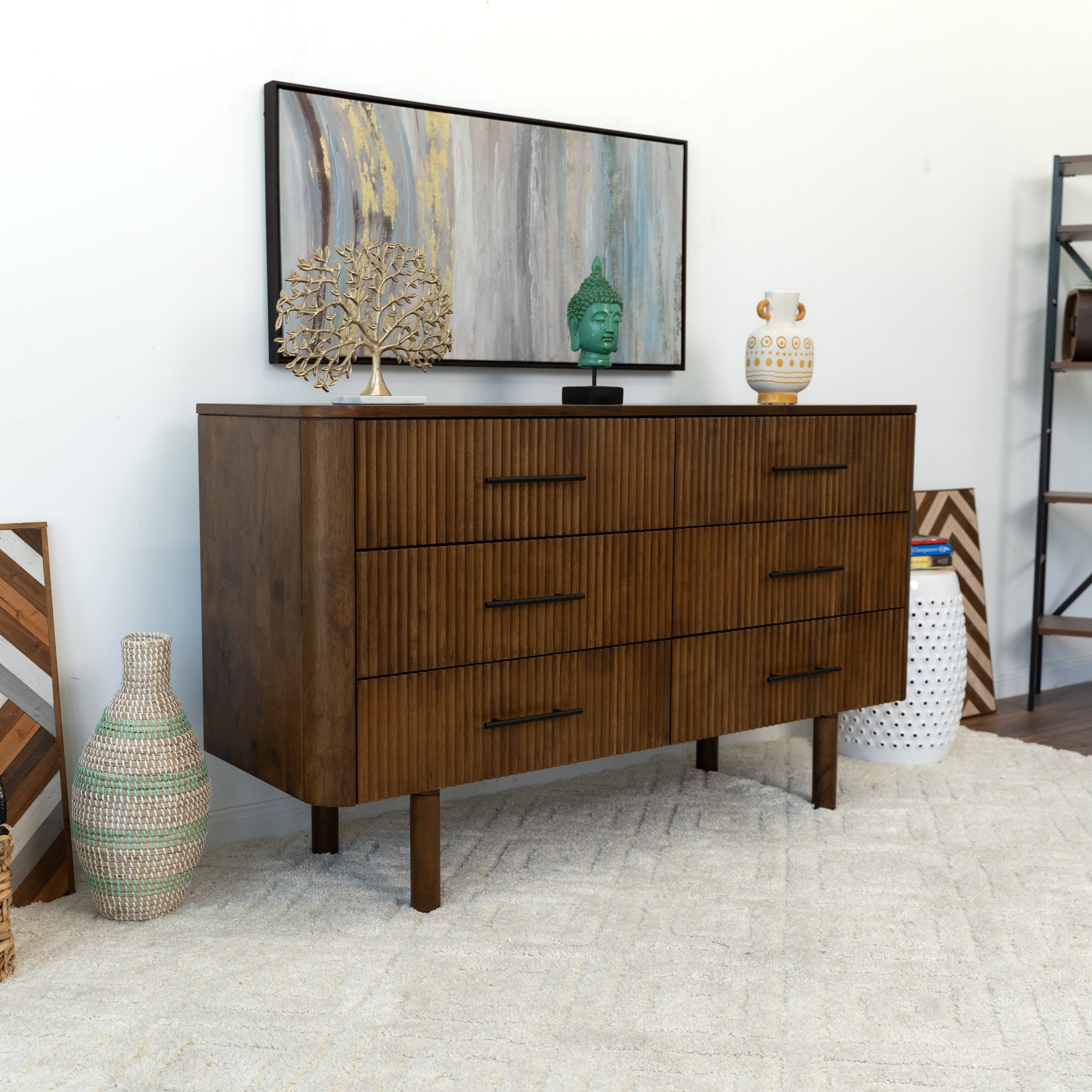 Ross Mid Century Modern Walnut Dresser with 6 Drawers - - 37932728 - Mycitystee