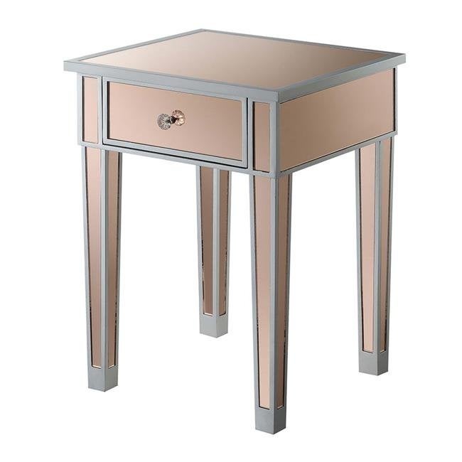 Gold Coast Mirrored End Table with Drawer， Antique Silver - Mycitystee