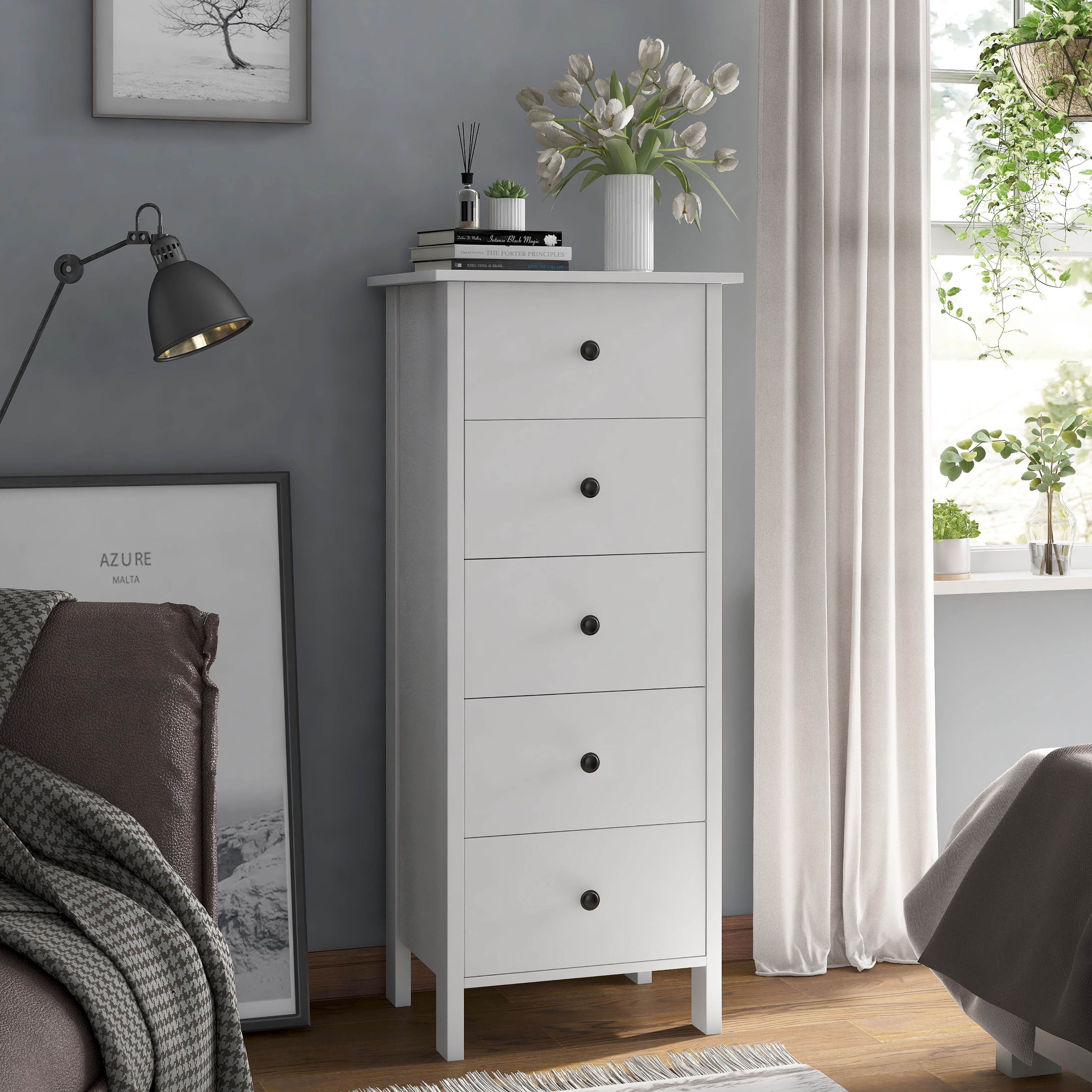 DH BASIC Transitional 5-drawer Neutral Chest by Denhour - - 33524218 - Mycitystee