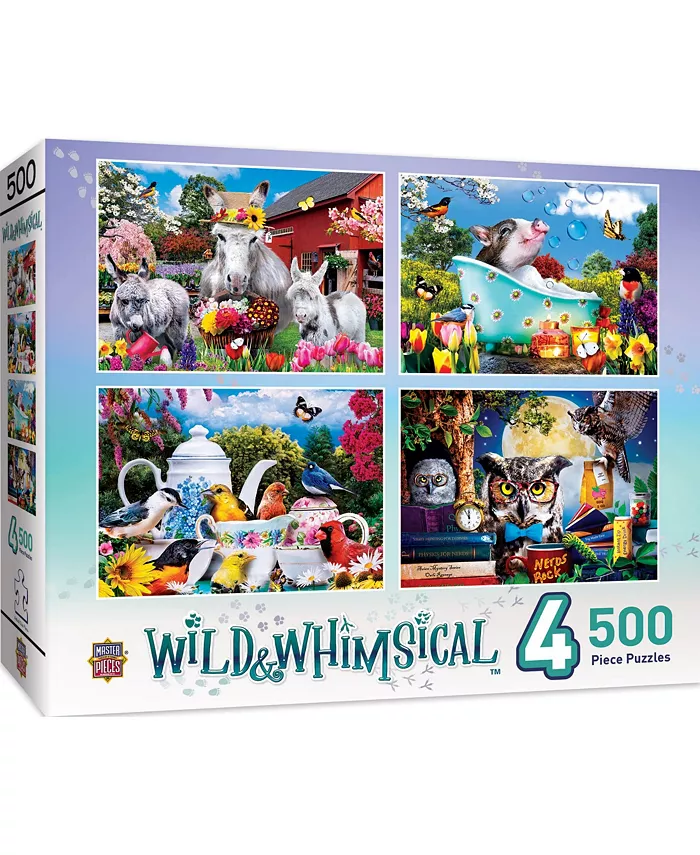 MasterPieces Puzzles Wild Whimsical - 4 Pack - 500 Piece Adult Jigsaw Puzzle - Mycitystee