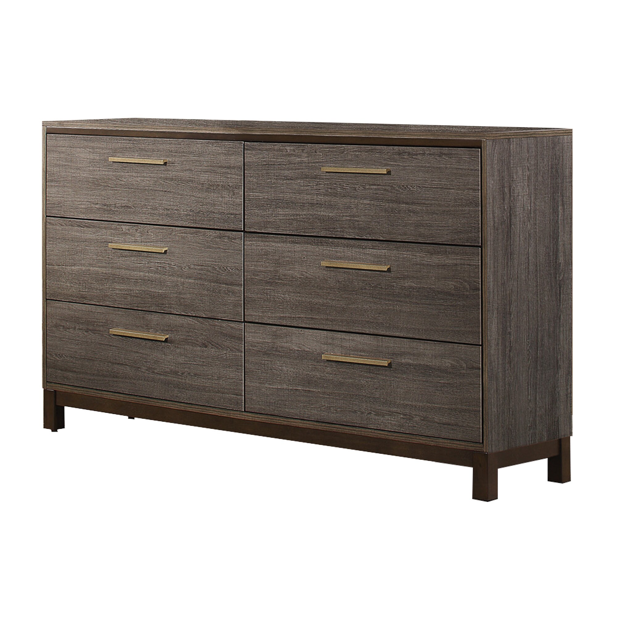 6 Drawer Wooden Frame Dresser with Straight Legs， Gray and Brown - - 31624042 - Mycitystee