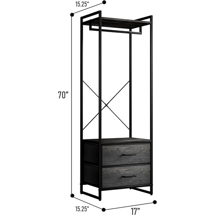 Clothing Rack with 2 Drawers - Tall Closet Stand Dresser for Bedroom - - 36793711 - Mycitystee