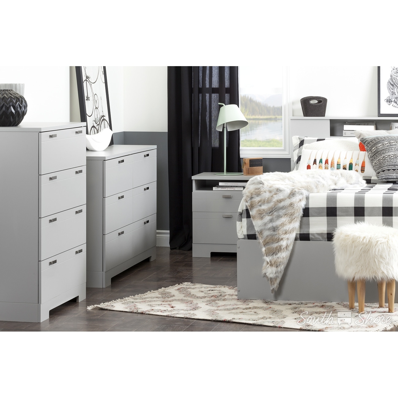 Reevo 6-Drawer Double Dresser， Soft Gray - - 37236468 - Mycitystee