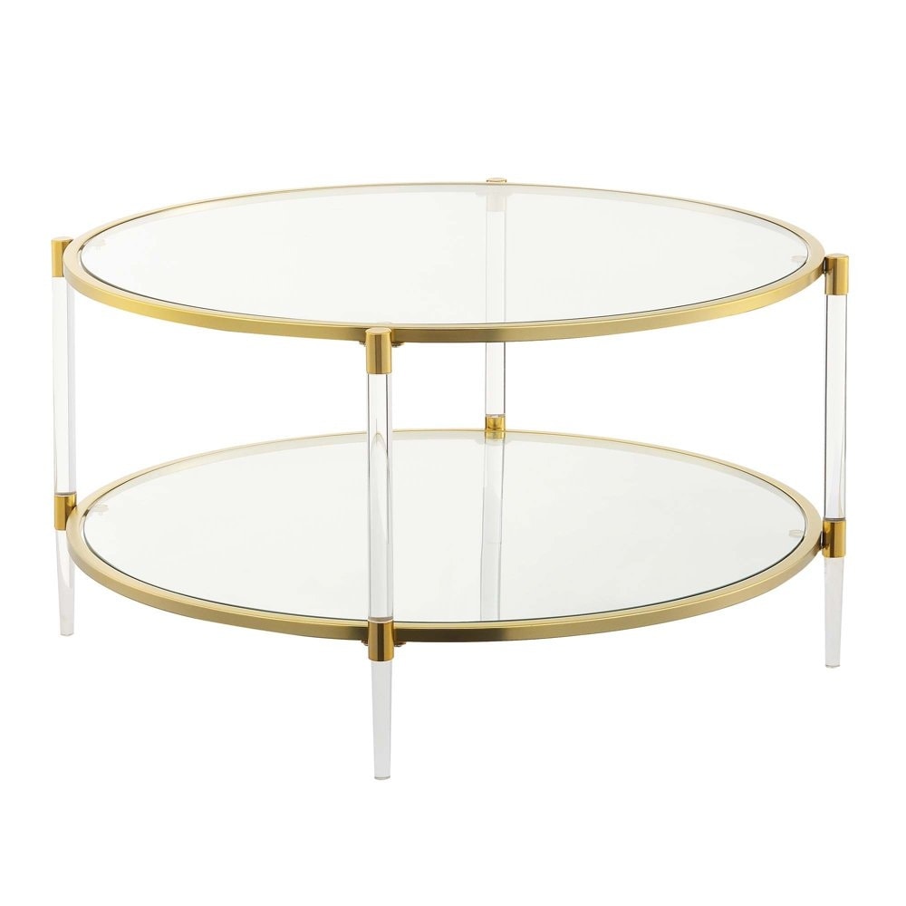 Royal Crest Acrylic Glass Coffee Table， Clear/Gold - Mycitystee