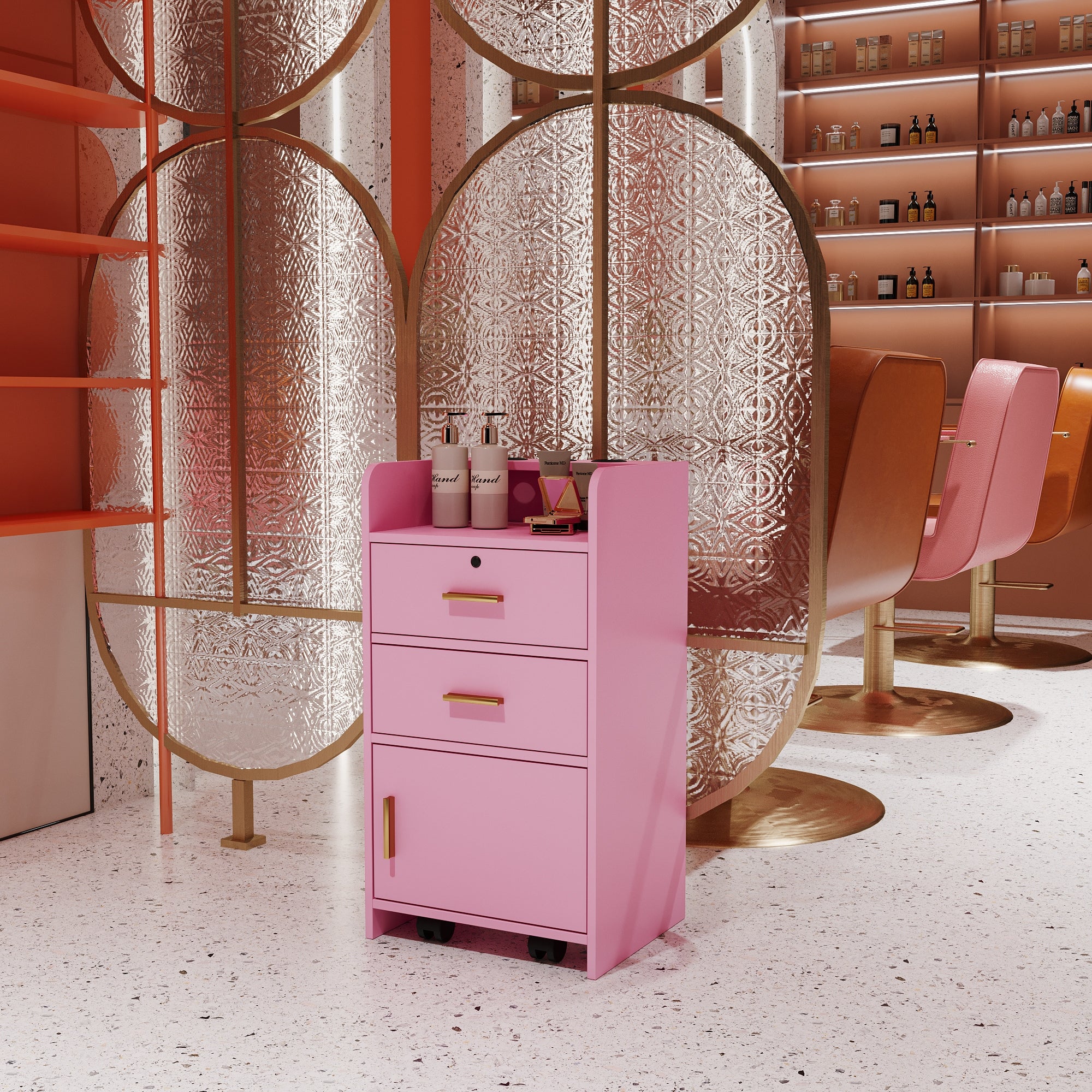 Locking Beauty 2-Drawer Storage Chest Cabinet Hair Dryer Holder - - 37263476 - Mycitystee