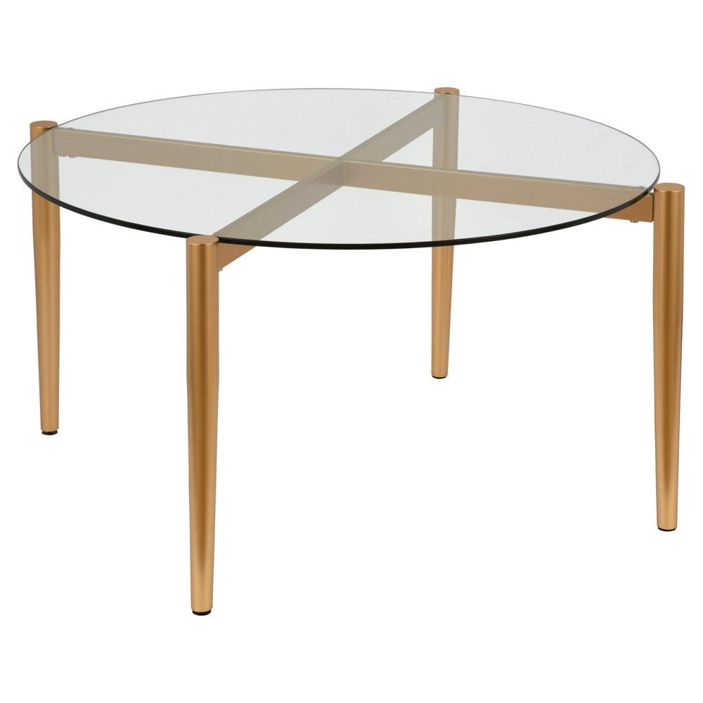 Mid-Century Modern Round Coffee Table with Glass Top - Mycitystee