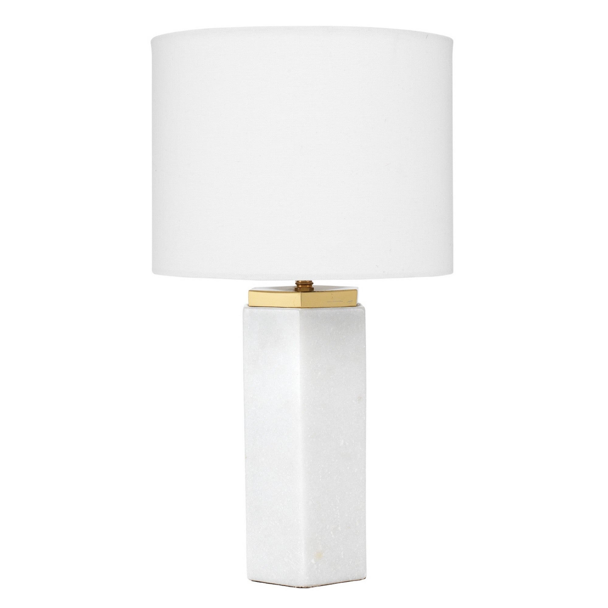 Table Lamp with Hexagonal Marble body and Fabric Shade，White - Mycitystee