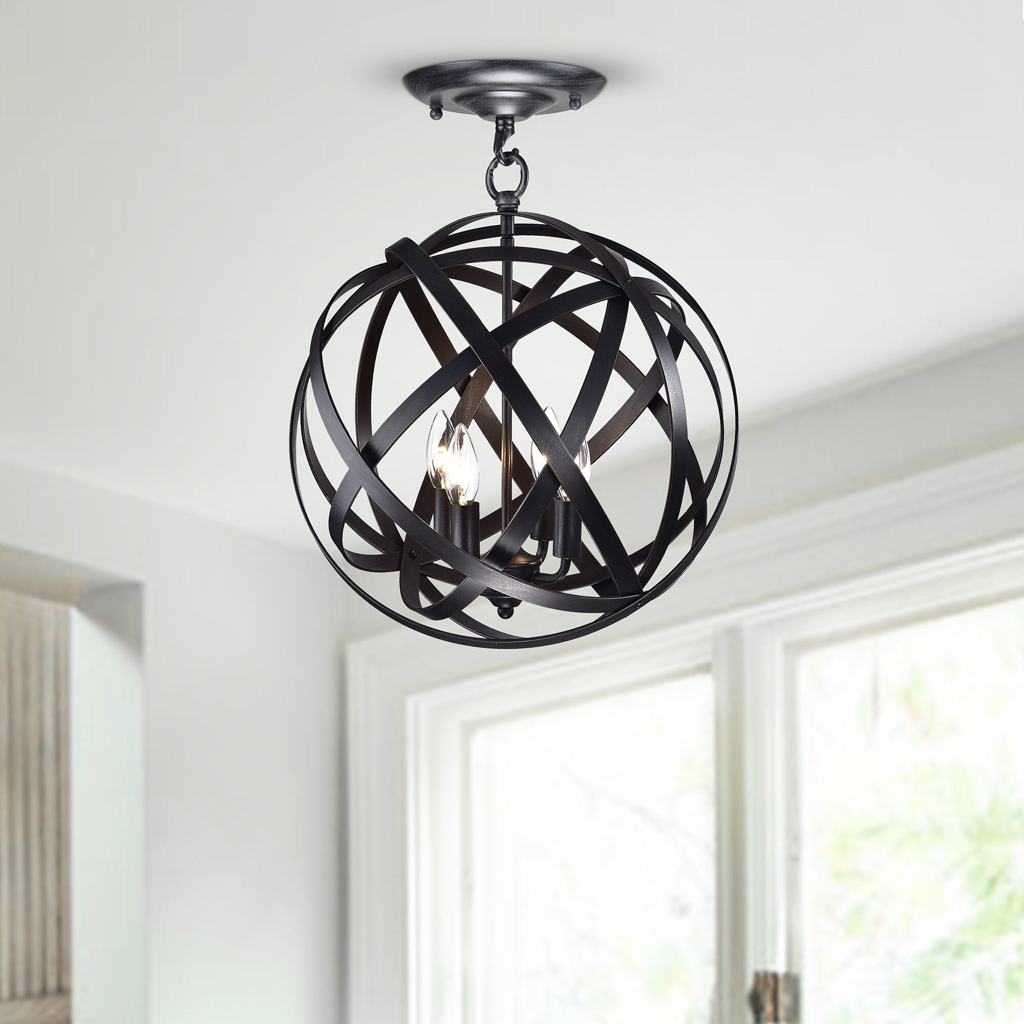 4-Light Black and Brown Finish Flush Mount - 15.7