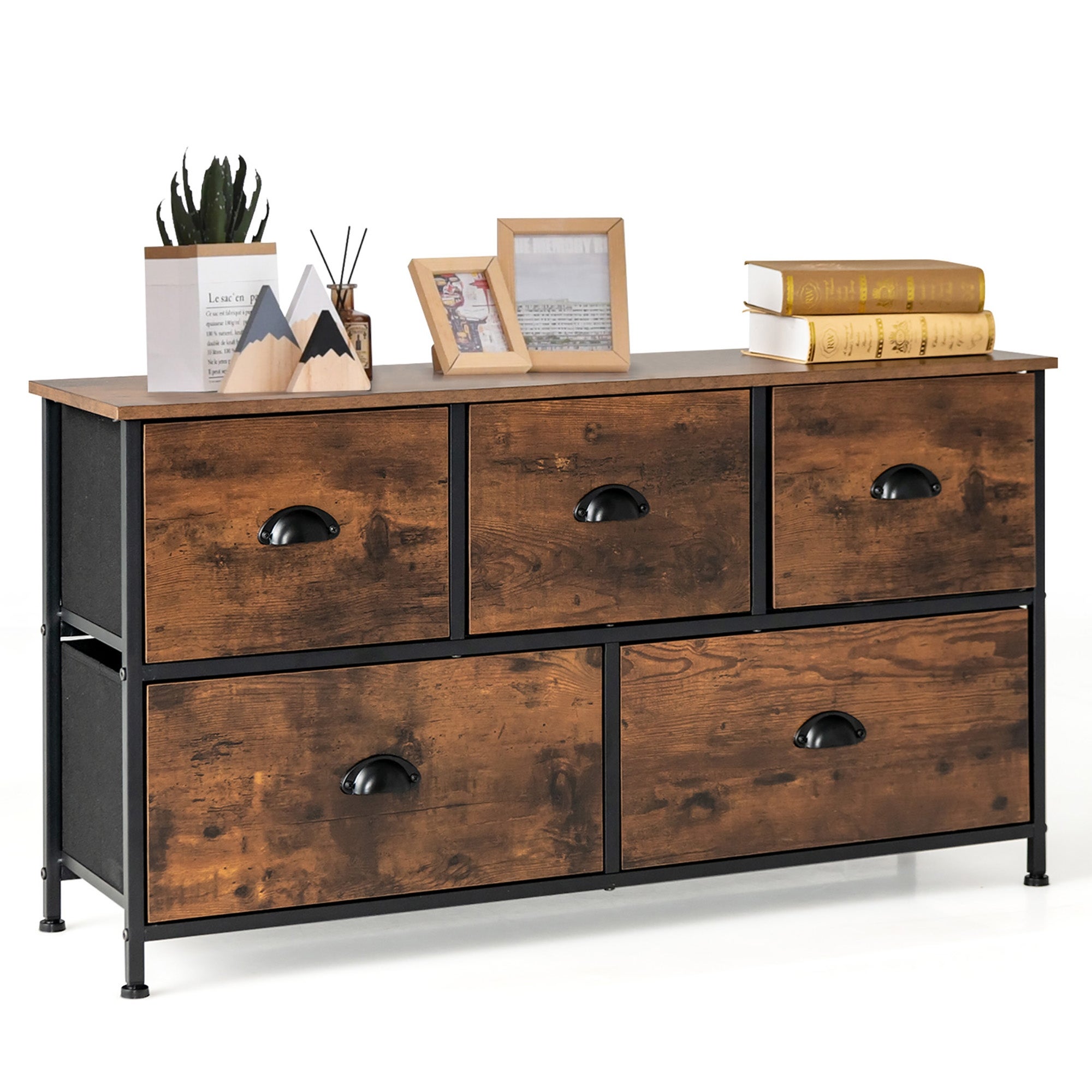 5 Drawer Dresser Chest of Drawers with Wood Top Steel Frame - - 36544284 - Mycitystee