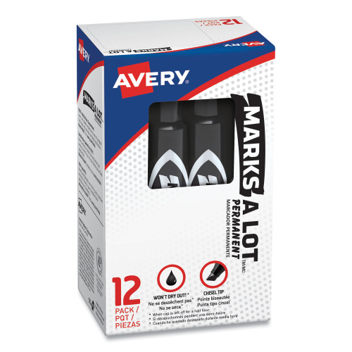 Avery MARKS A LOT Regular Desk-Style Permanent Marker， Broad Chisel Tip， Black， Dozen (07888) - Mycitystee