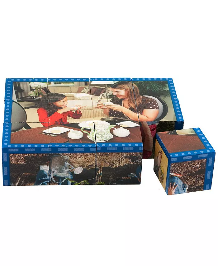 Stages Learning Materials Real Picture Positive Interactions Kids Wooden Cube Puzzle 12 pieces - Mycitystee