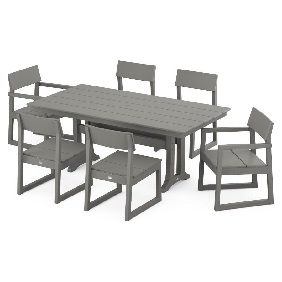 POLYWOOD EDGE 7-Piece Farmhouse Trestle Dining Set in Slate Grey - Mycitystee
