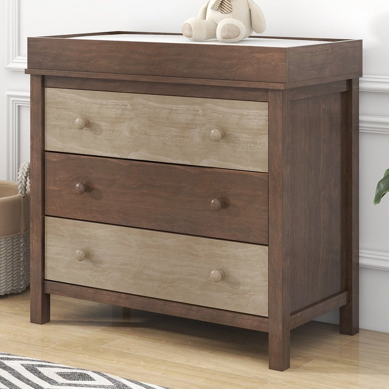 3-Drawer Wood Chest， Changer Dresser with Removable Changing Tray - - 37766493 - Mycitystee