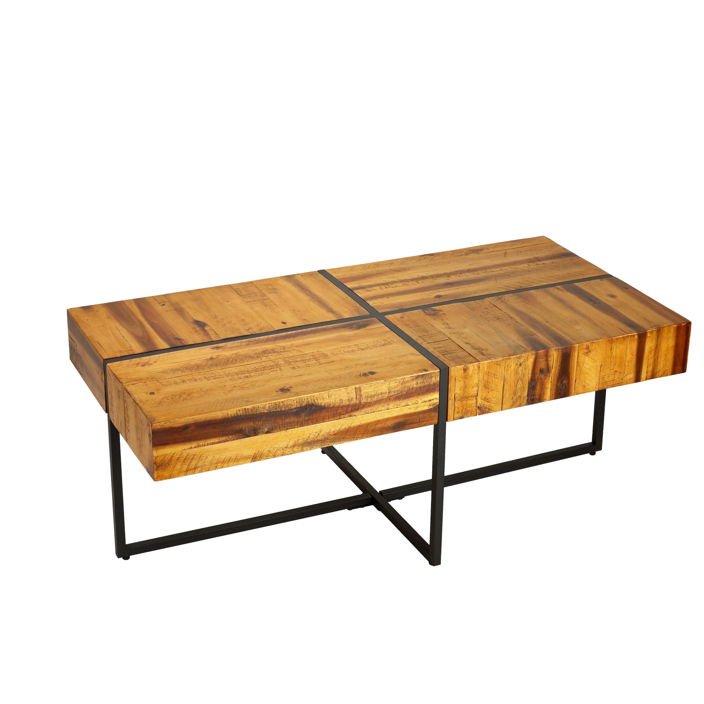 Cortesi Home Landon Coffee Table， Solid Wood with Black Metal Frame - Mycitystee
