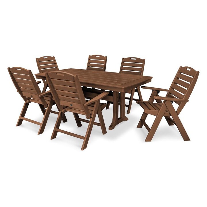 POLYWOOD 7-Piece Nautical Dining Set in Teak - Mycitystee