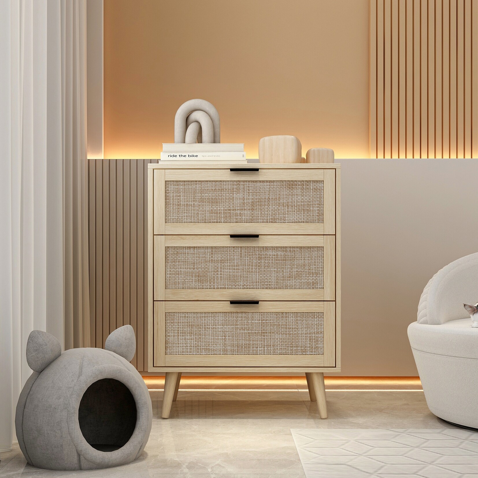 Natural Wood 3 Drawers Dresser - - 37918983 - Mycitystee