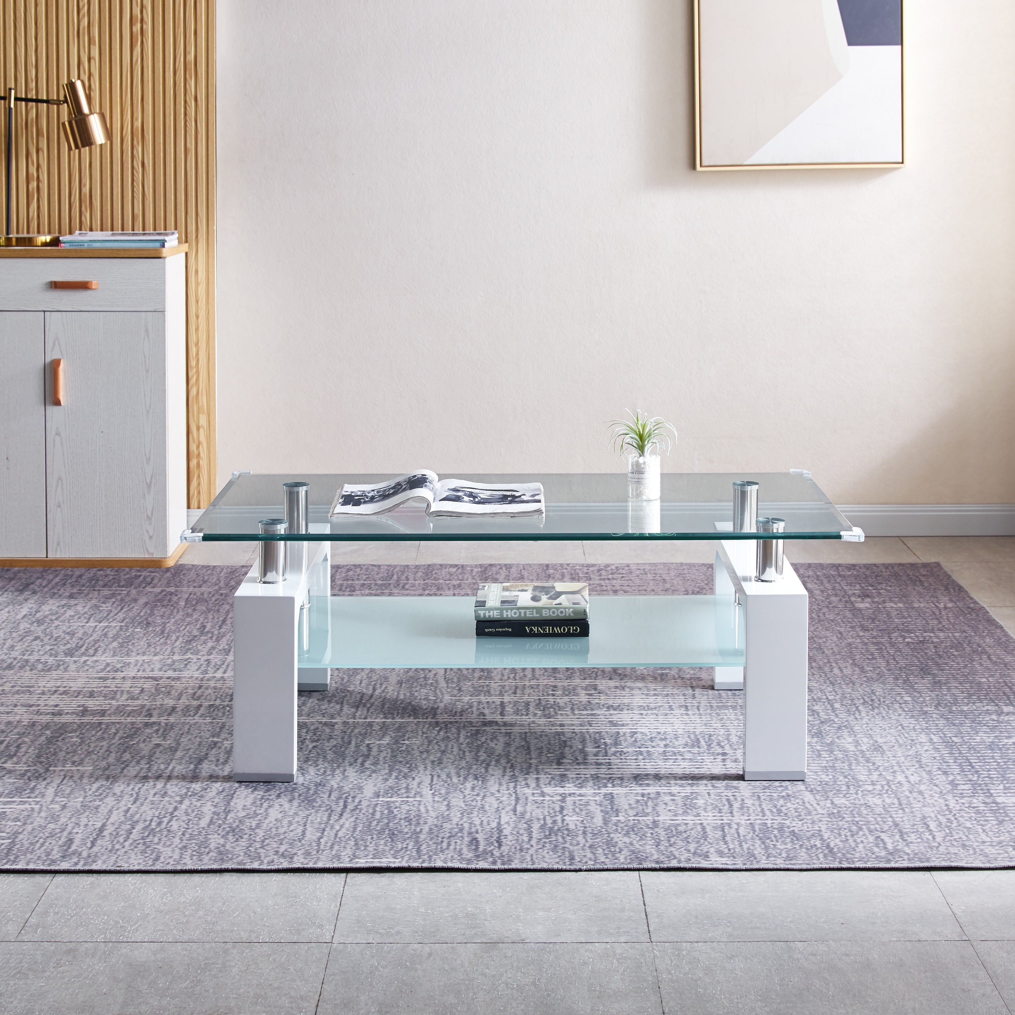 Tempered Glass Top Rectangular Double-Layer Coffee Table - Mycitystee