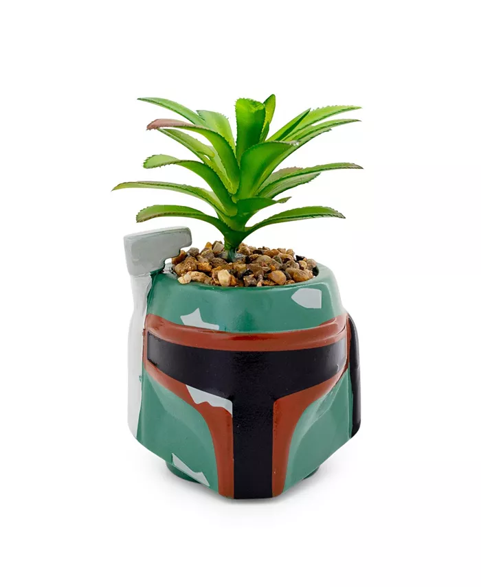 Silver Buffalo Star Wars Boba Fett Helmet 3-Inch Ceramic Planter With Artificial Succulent | Small Flower Pot， Faux Indoor Plant For Desk Shelf， Trink - Mycitystee