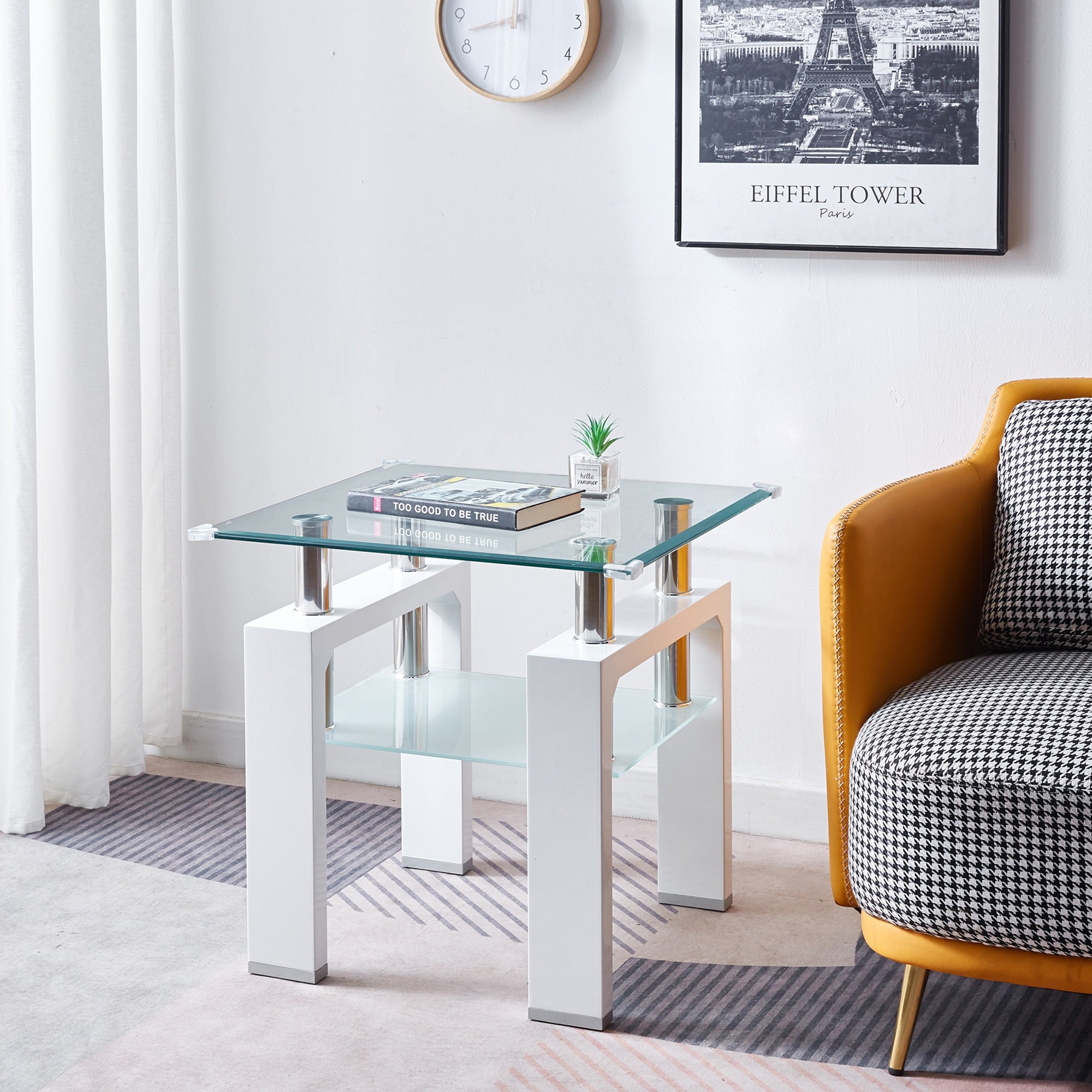 Glass Top Square Double-Layer End Table - Mycitystee