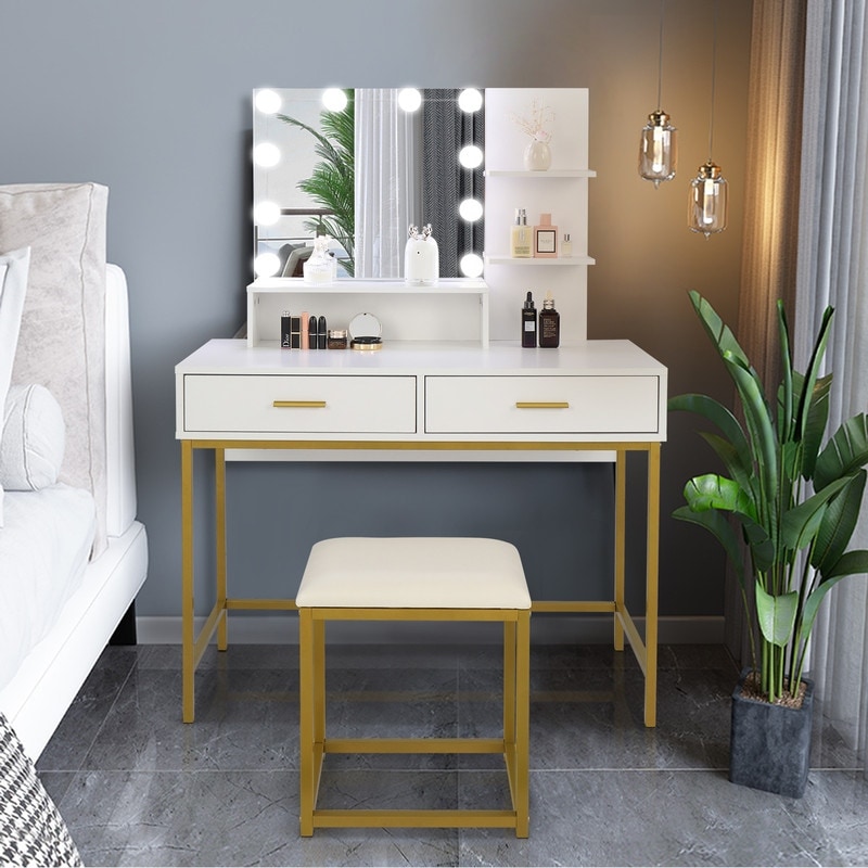 Large Vanity Set， Dressing Table Dresser Desk for Women， Girls， Bedroom (White， Black) - - 37540823 - Mycitystee