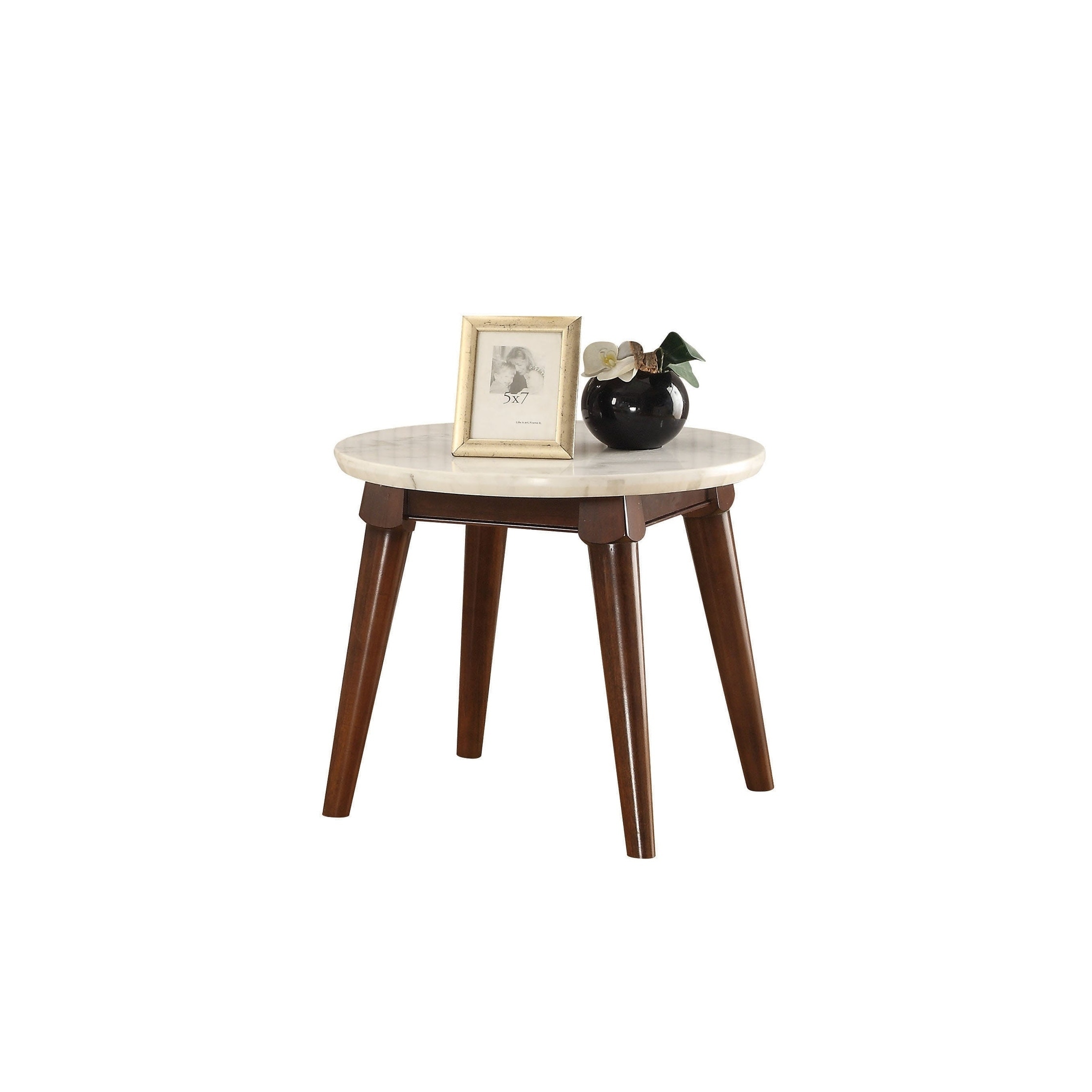 Wooden Base End Table with Marble Top， Walnut Brown - Mycitystee