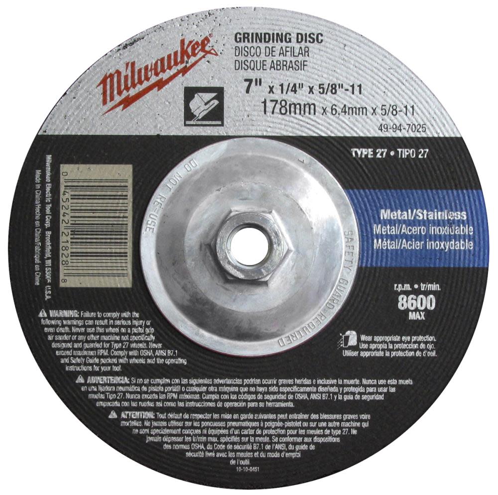 Milwaukee 7 in. Grinding Wheel Type 27 49-94-7020 from Milwaukee - Mycitystee