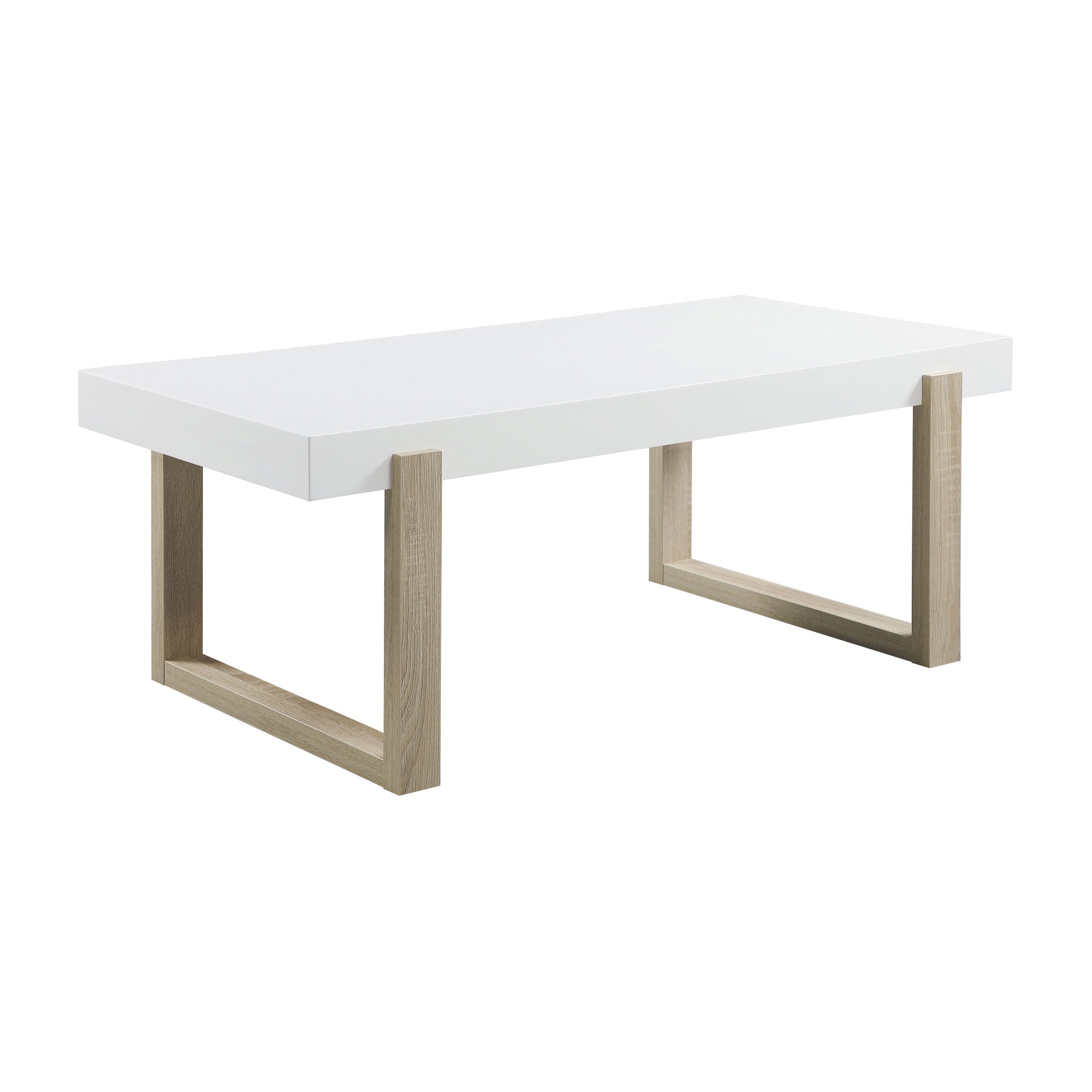 Coaster Furniture Pala White High Gloss and Natural Rectangular Coffee Table - Mycitystee