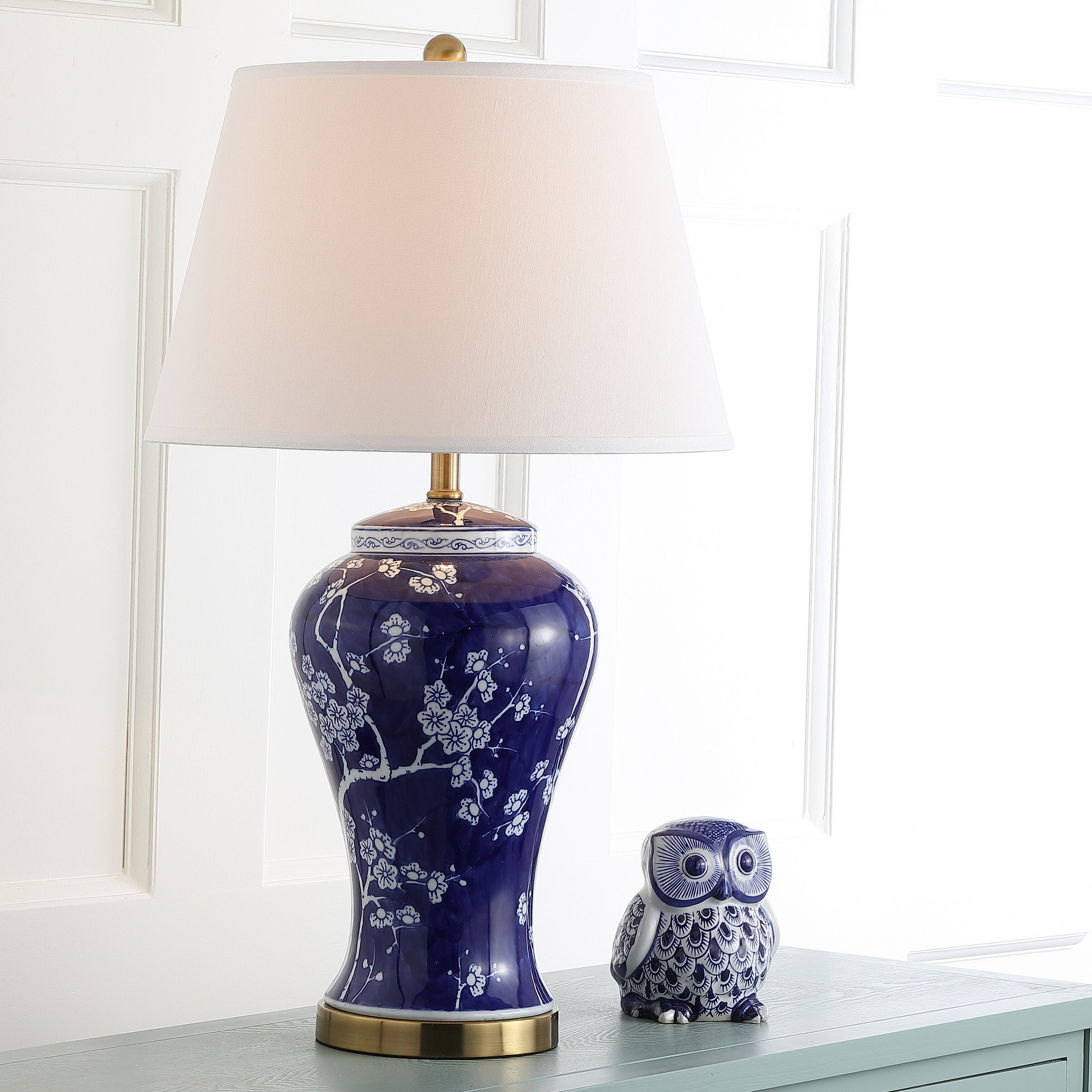 SAFAVIEH Lighting 29-inch Spring White/ Navy Blossom Table Lamp (Set of 2) - 17