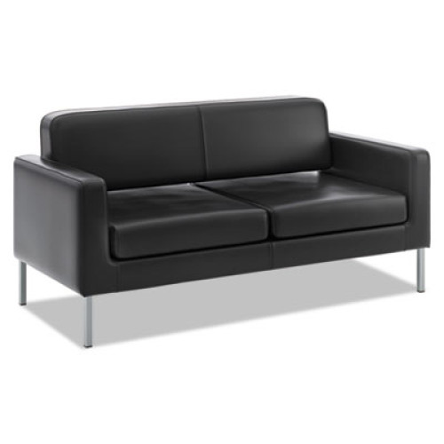 HON Corral Reception Seating Sofa， 67w x 28d x 30.5h， Black SofThread Leather (VL888SB11) - Mycitystee