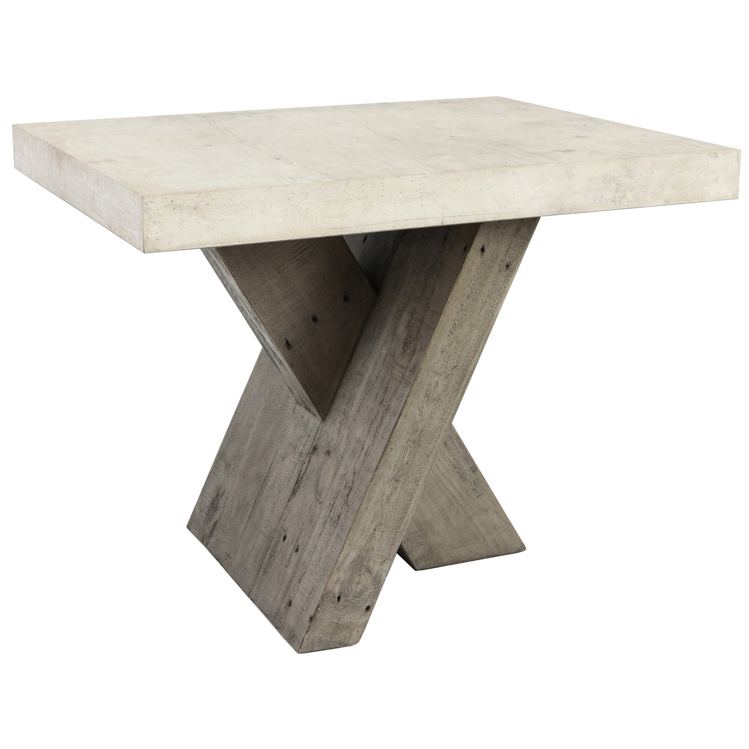 Inn 28 Inch Square End Table， Crossed Legs， Wood Grain Detail， Gray， Beige - Mycitystee