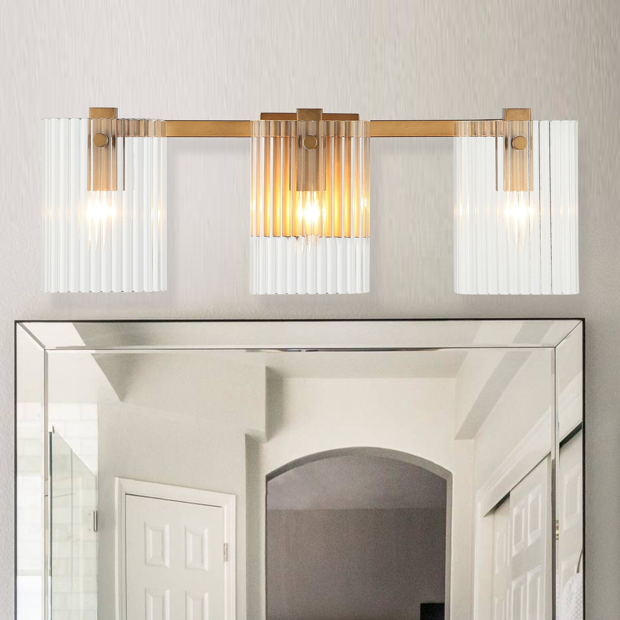 Aged Brass 3-Light Glass Vanity Bathroom Wall Light - Mycitystee