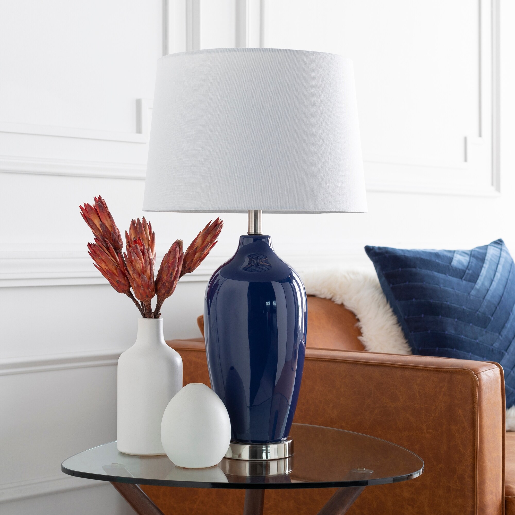 Dominique 27 in. Navy Traditional Table Lamp - 27