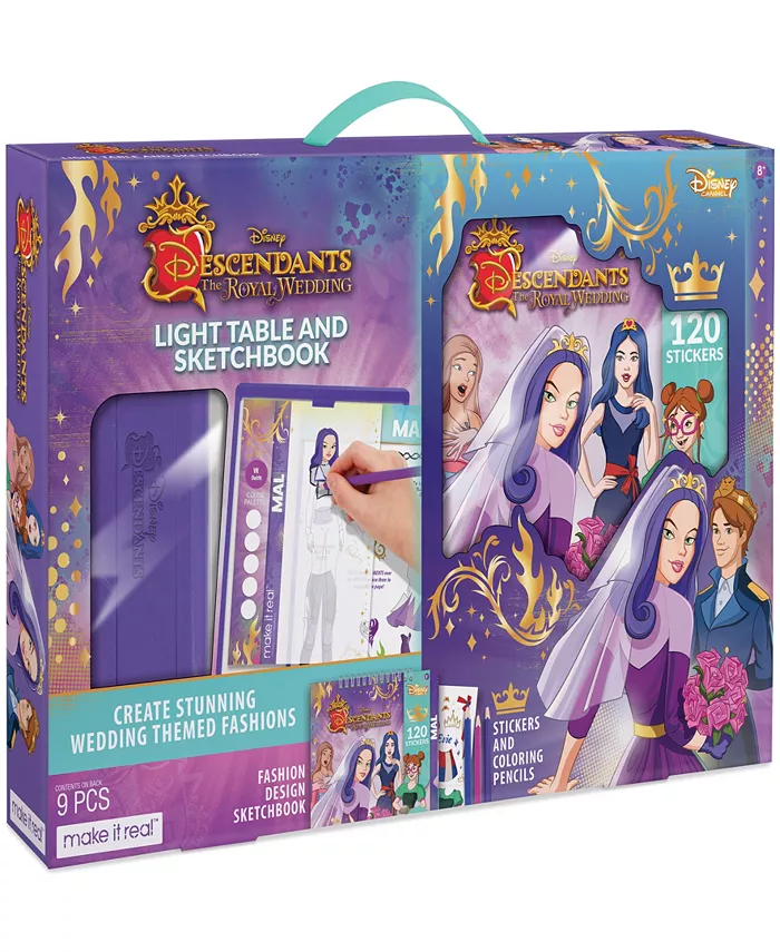 Disney Descendants Royal Wedding Light Table Sketchbook 9 Piece Set， Make It Real， Stickers Coloring Pencils， Lights Up For Easy Tracing， Draw Sketch - Mycitystee