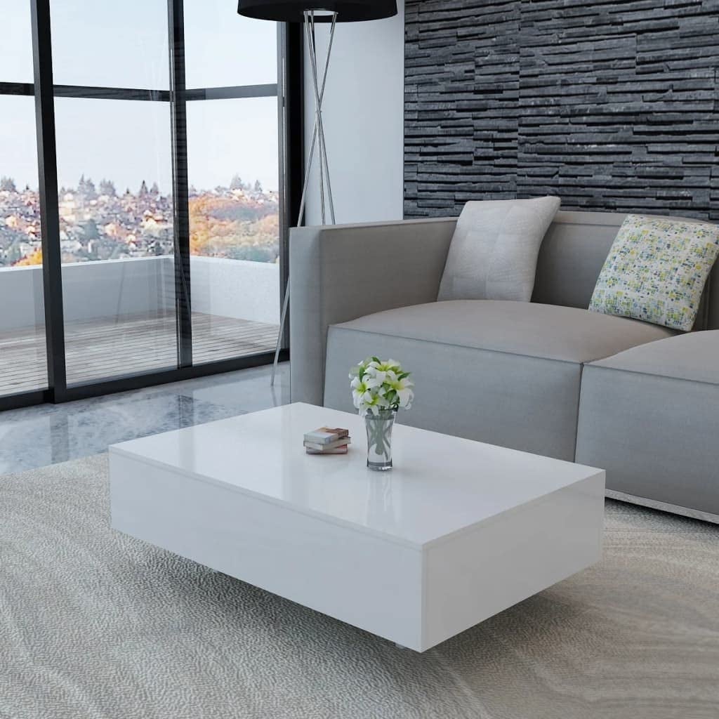 High Gloss White Coffee Table， Rectangular Coffee Table Living Room Table Center Table - as picture - Mycitystee