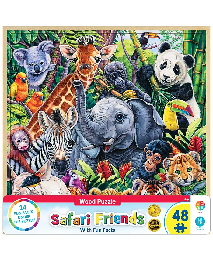 MasterPieces Puzzles Wood Fun Facts - Safari Friends Wood Puzzle 48 Piece Kids Puzzle - Mycitystee