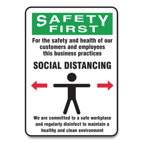 Accuform Social Distance Signs， Wall， 7 x 10， Customers and Employees Distancing Clean Environment， Humans/Arrows， Green/White， 10/PK (MGNG909VPESP) , - Mycitystee