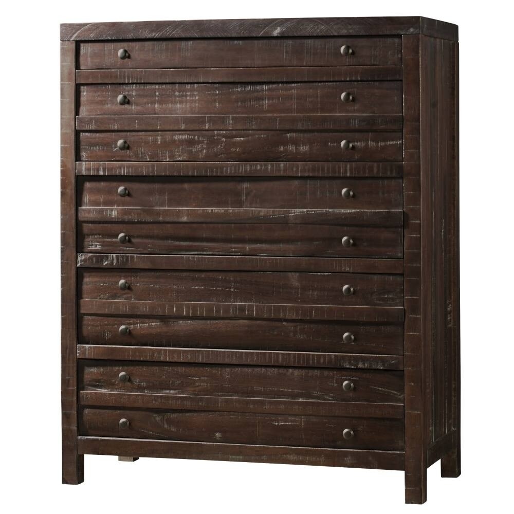 Transitional Style Five Drawers Solid Hardwood Chest， Brown - - 30636527 - Mycitystee