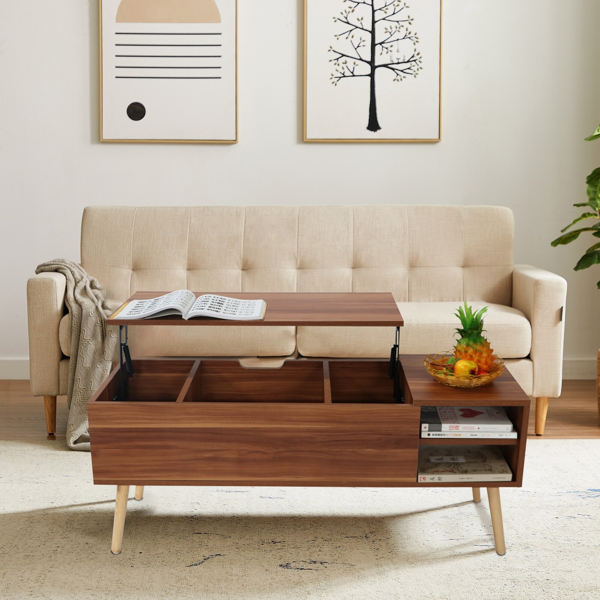 Nestfair Coffee Table Computer Table with Wood Legs and Liftable Table Top - Mycitystee