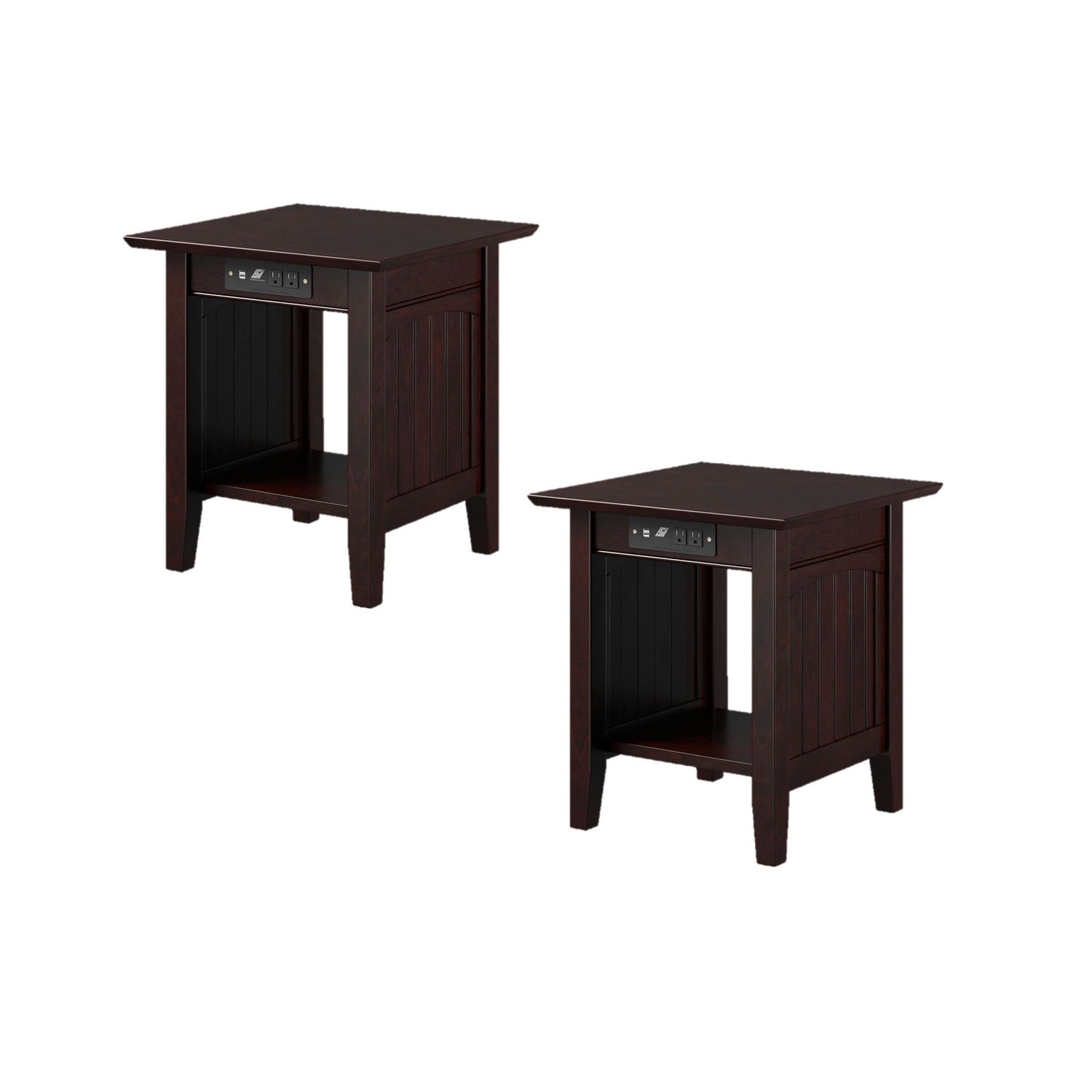 Nantucket Solid Wood End Table with USB Charger Set of 2 - Mycitystee