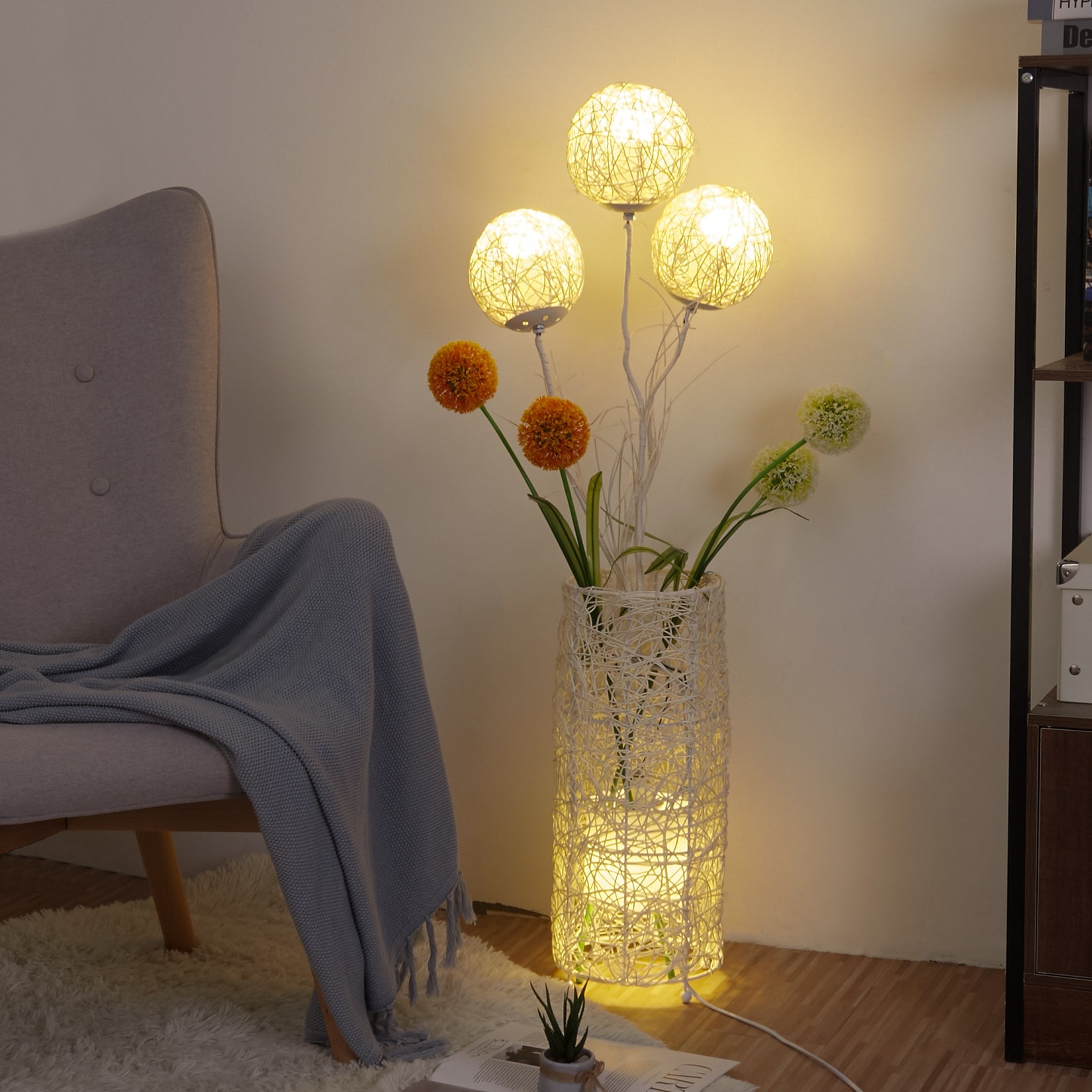 Rattan Led Floor Lamp with Flower Balls - 42.9