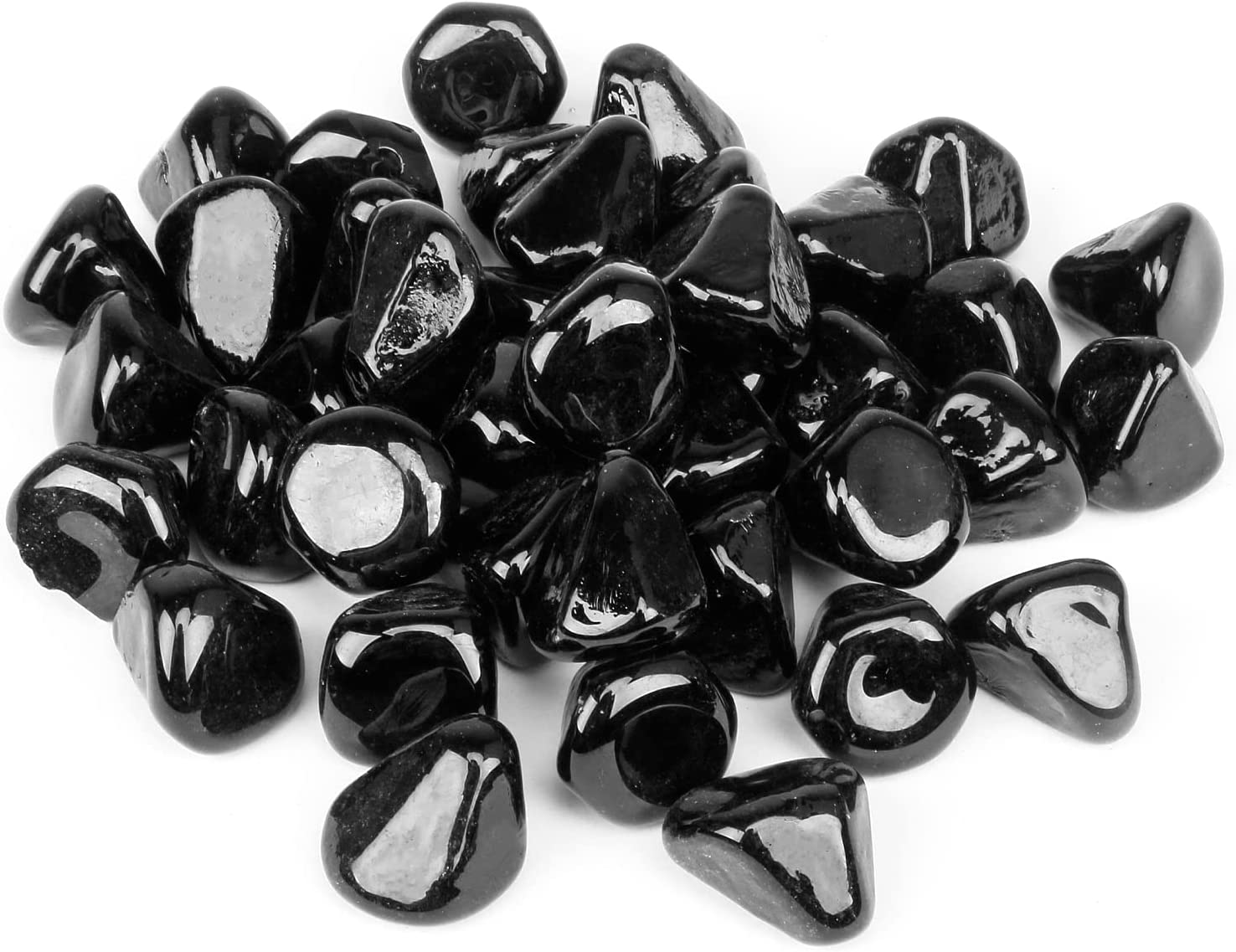 1'' High Luster Reflective Tempered Black Fire Glass Diamonds Rock for Fire Pit, Fireplace, 10 LBS Kit - Mycitystee
