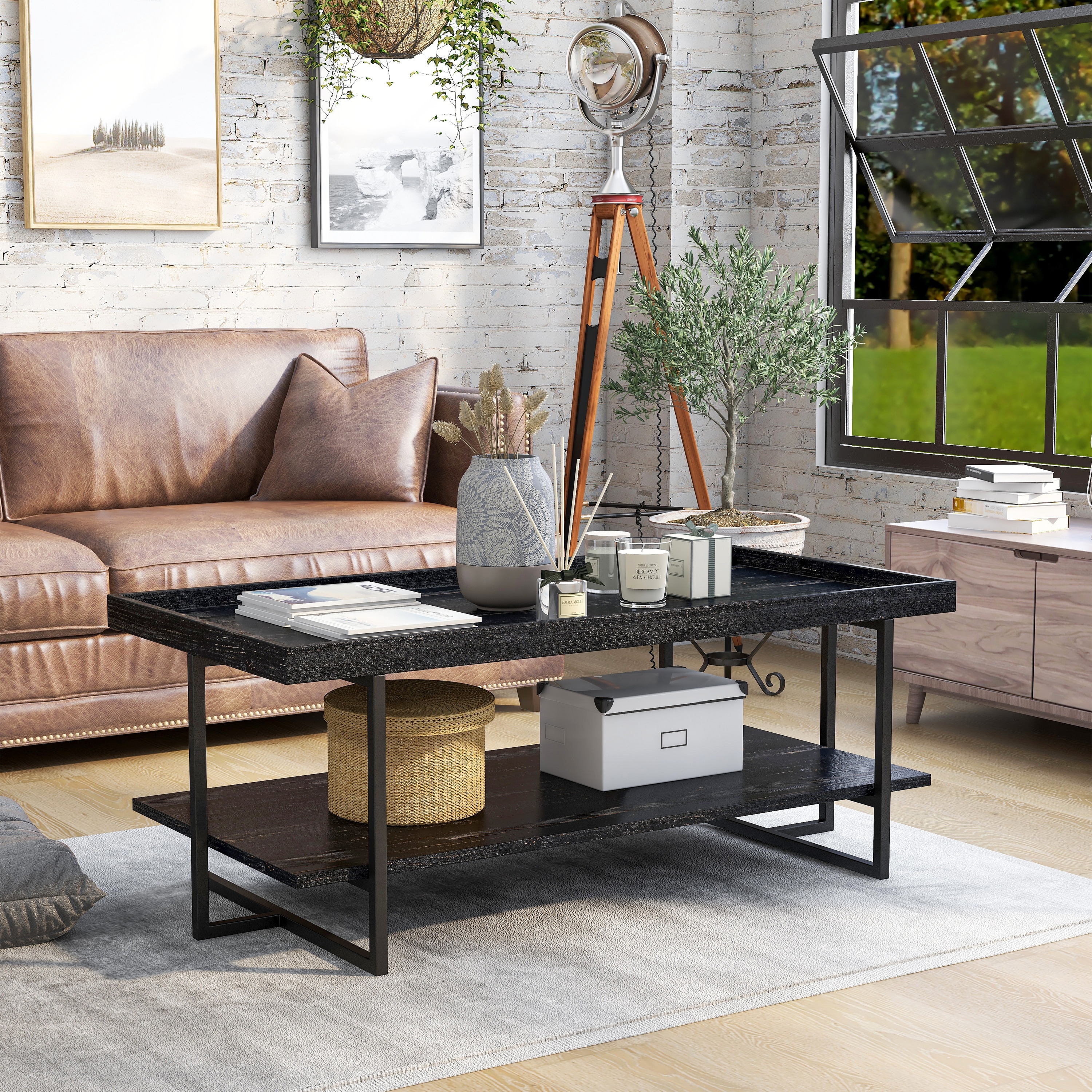 Furniture of America Alivia Rustic Black 47-inch 1-shelf Coffee Table - Mycitystee