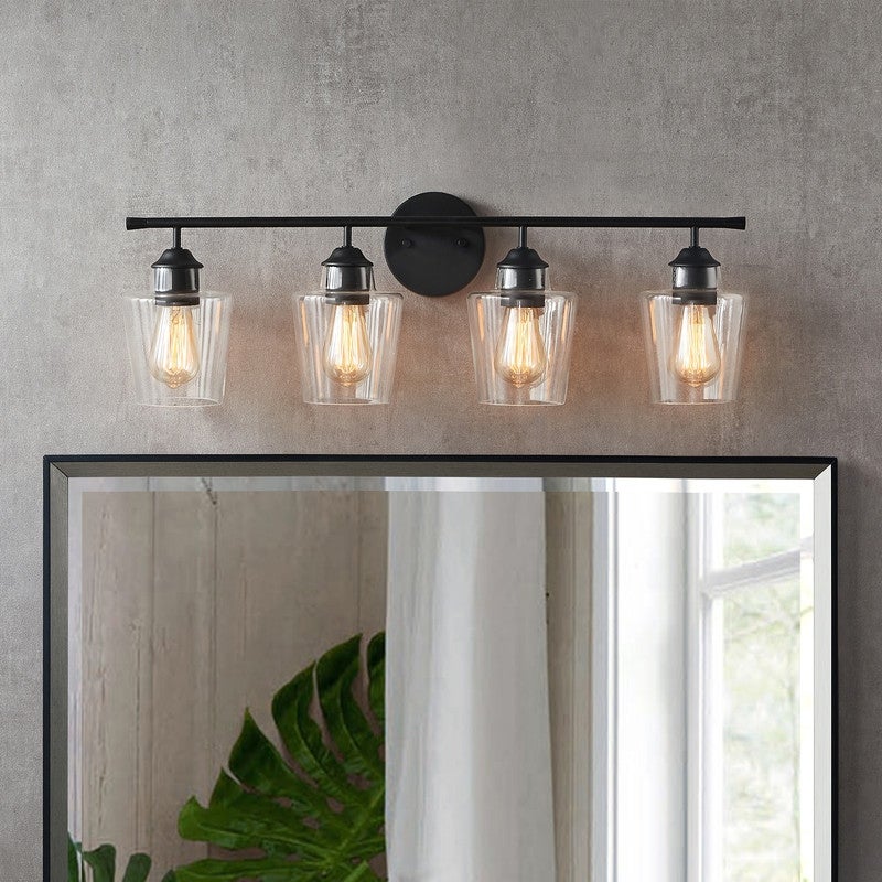 KAWOTI 4-Light Dimmable Metal Bathroom Vanity Light with Glass Shade - Mycitystee