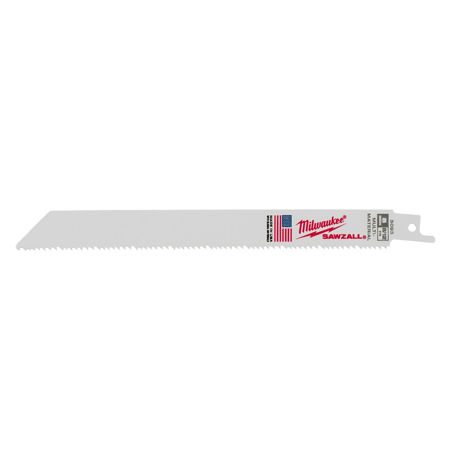 Milwaukee Sawzall 8 in. Bi-Metal Thin Kerf Reciprocating Saw Blade 8/12 TPI 1 pk - Mycitystee
