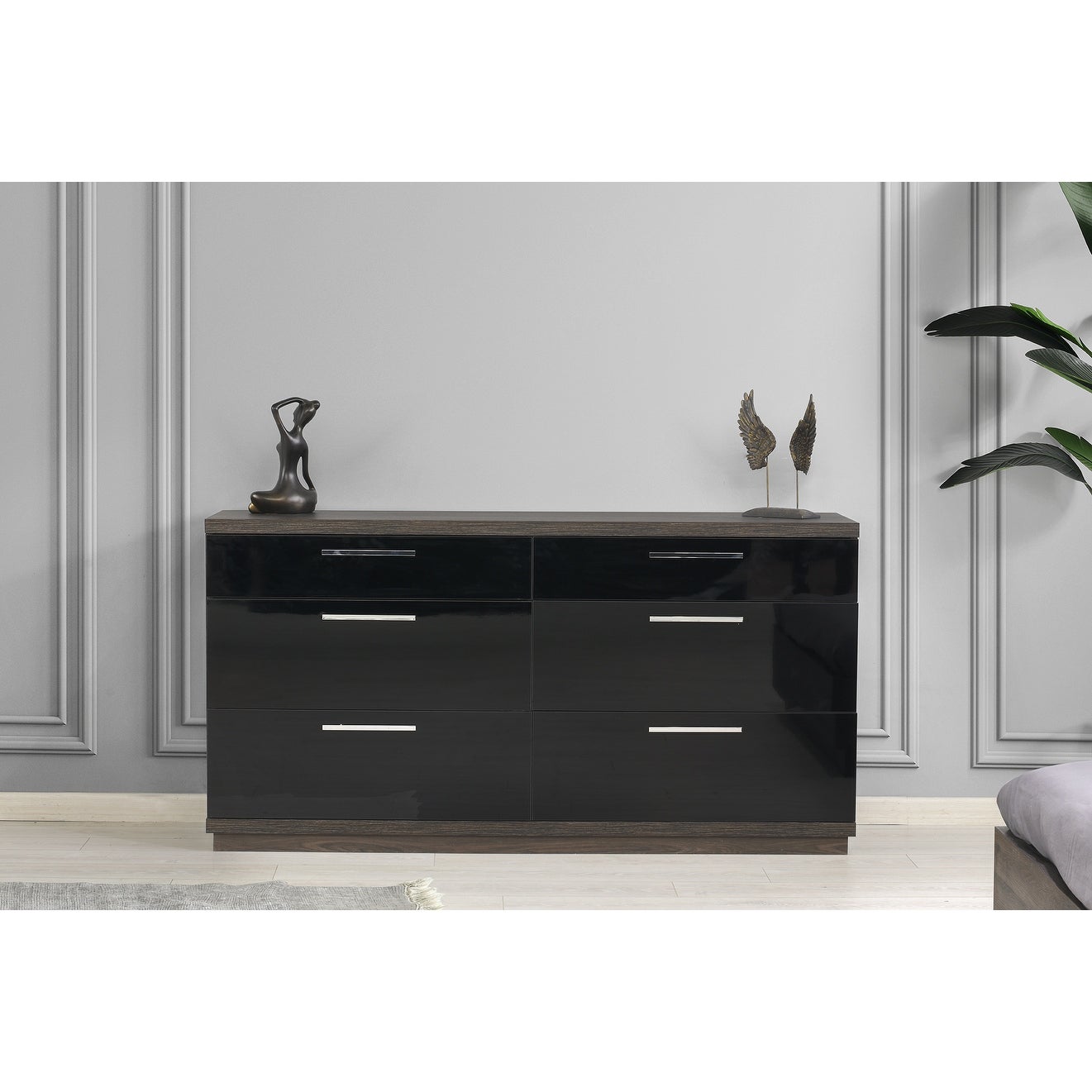 Napoli 6-Drawer Dresser and Mirror in Black and Walnut - - 37416913 - Mycitystee