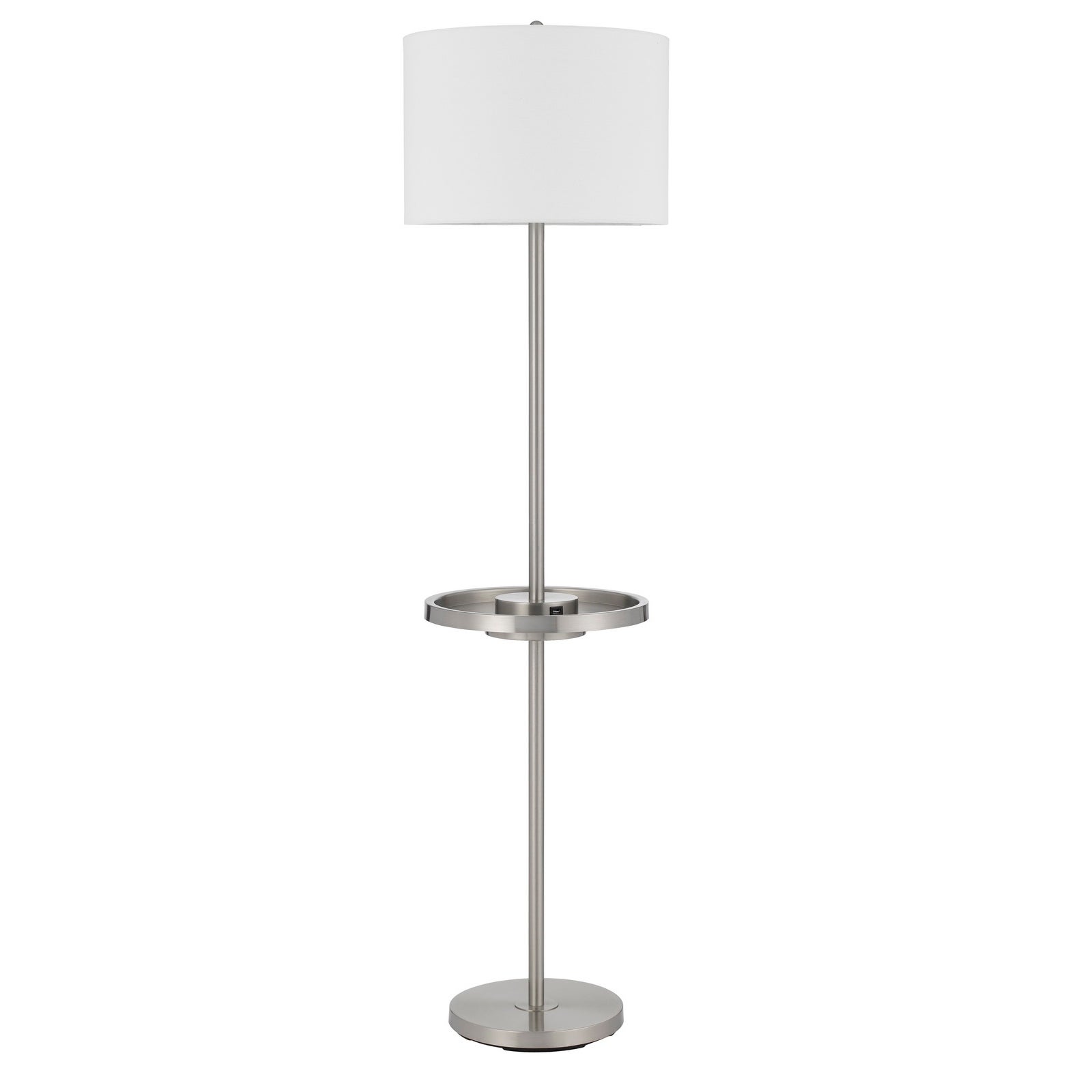 62 Inch Metal Floor Lamp， Tray， Dimmer， 2 USB Ports， Silver - Mycitystee