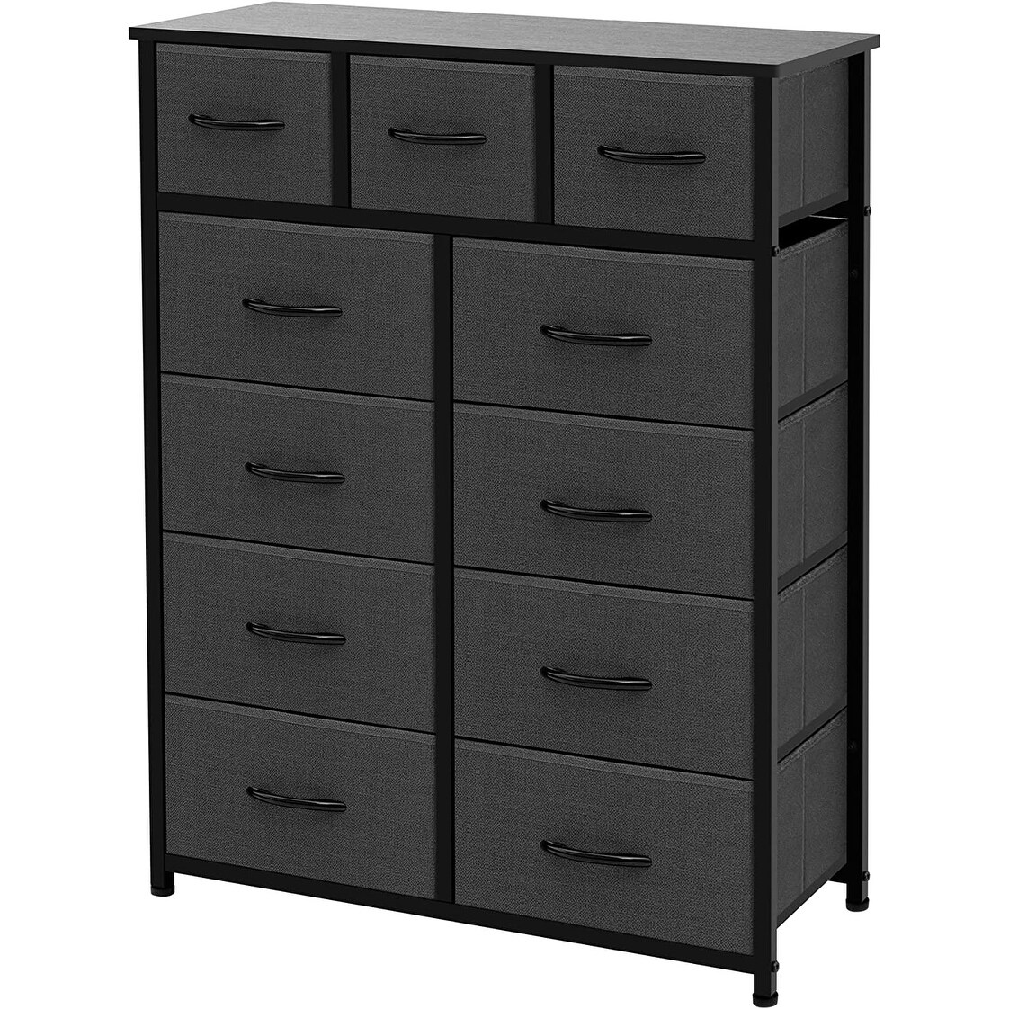 11-Drawer Fabric Storage Dresser with Steel Frame， Wood Top， Dark Grey - - 37218451 - Mycitystee