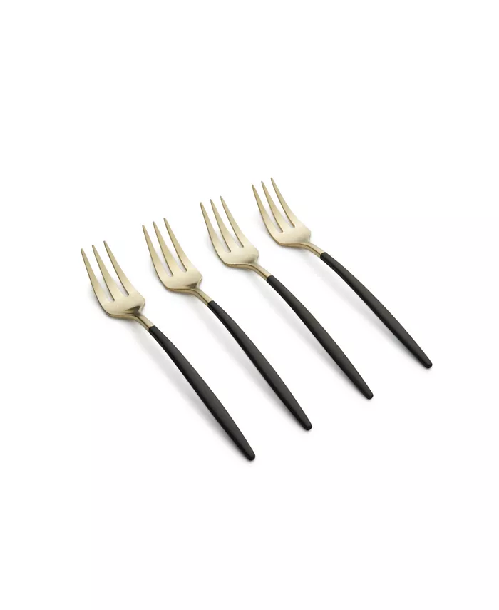 Cambridge Silversmiths Gaze Two Tone Black-Gold Satin Cocktail Forks Set， 4 Piece - Mycitystee